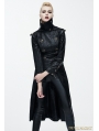 Black Leather Gothic Punk Military Coat for Women
