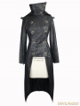 Black Leather Gothic Punk Military Coat for Women