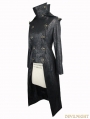 Black Leather Gothic Punk Military Coat for Women