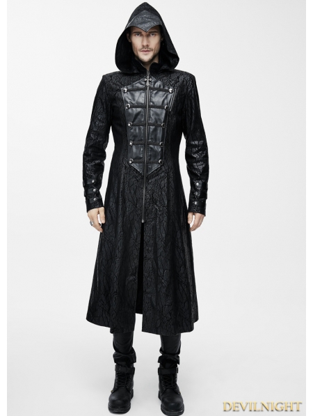 Black Leather Gothic Military Cloak Coat for Men - Devilnight.co.uk