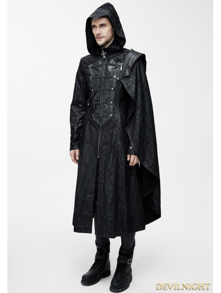 Black Leather Gothic Military Cloak Coat for Men - Devilnight.co.uk