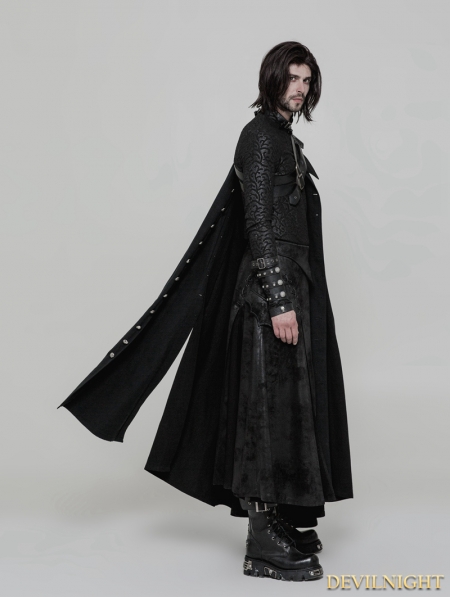 Black Gothic Uniform Long Cloak for Men - Devilnight.co.uk