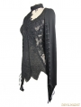 Black Gothic Lace Floral Sexy Asymmetric Shirt for Women