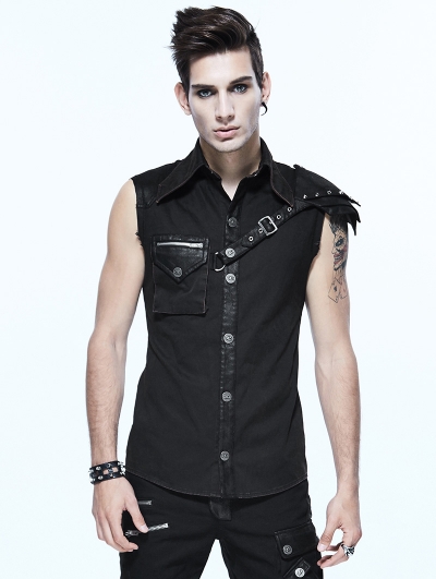 Black Gothic Punk Sleeveless Shirt for Men