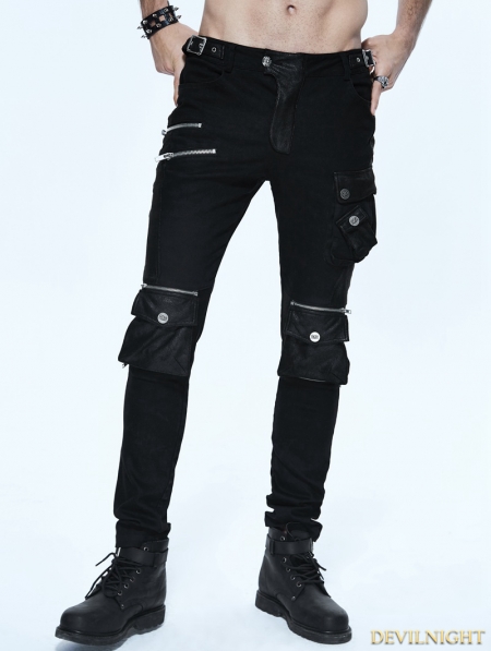 Black Gothic Punk Pockets Pants for Men - Devilnight.co.uk