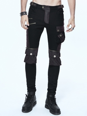 Black and Coffee Gothic Punk Pockets Pants for Men