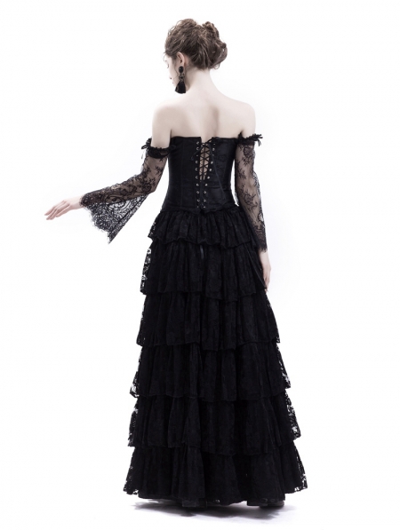 Black Lace Romantic Vintage Gothic Corset Long Prom Party Dress ...