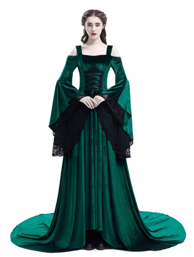 Green Off-the-Shoulder Renaissance Fairy Tale Medieval Dress ...