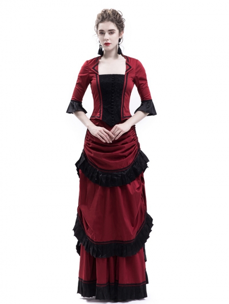 Red Victorian Bustle Dress - Devilnight.co.uk