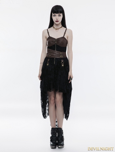 Black and Coffee Lace High-Low Steampunk Dress