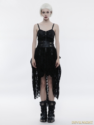 Black Lace High-Low Steampunk Dress