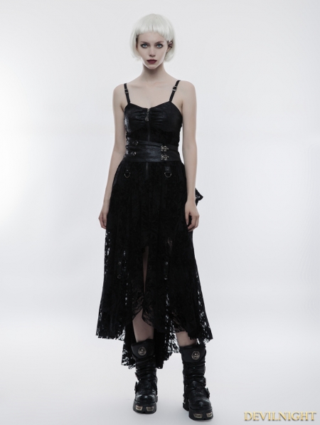 Black Lace High-Low Steampunk Dress - Devilnight.co.uk