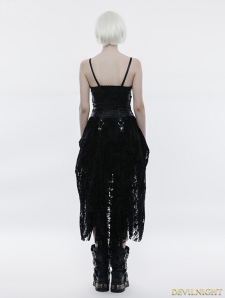 Black Lace High-Low Steampunk Dress - Devilnight.co.uk