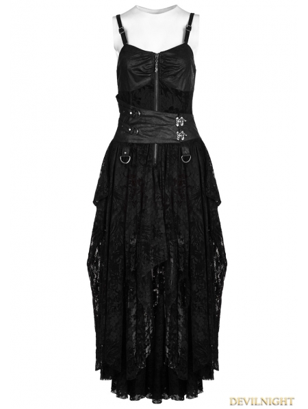Black Lace High-Low Steampunk Dress - Devilnight.co.uk