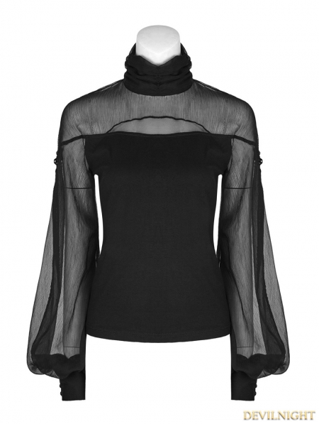 Black Gothic Lantern Sleeve T-Shirt for Women - Devilnight.co.uk