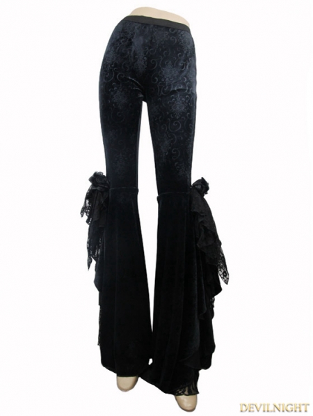 Black Vintage Gothic Velvet Flared Trousers for Women - Devilnight.co.uk