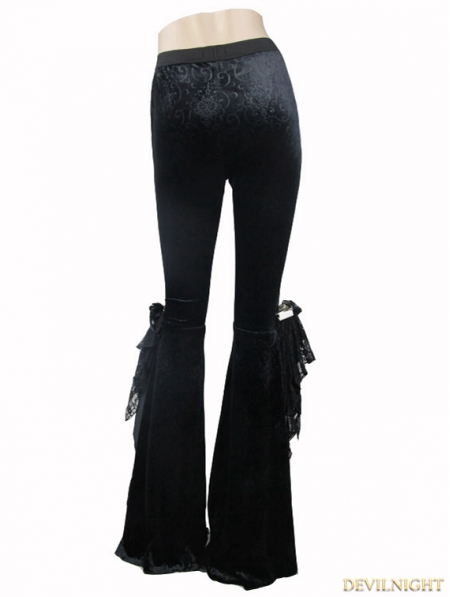Black Vintage Gothic Velvet Flared Trousers for Women - Devilnight.co.uk