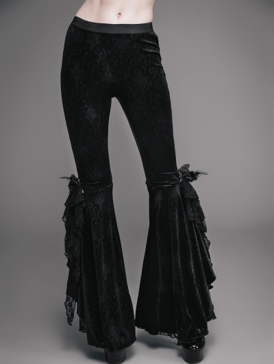 Black Vintage Gothic Velvet Flared Trousers for Women