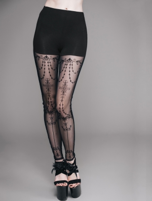 Black Vintage Pattern Gothic Leggings for Women