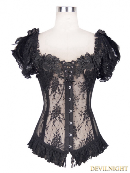 Black Sexy Gothic Lace Corset Top - Devilnight.co.uk