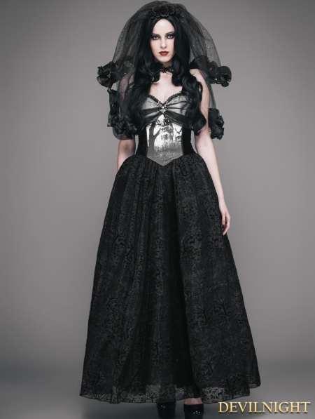 Black Gothic Ball Dress with Deer Ornaments - Devilnight.co.uk