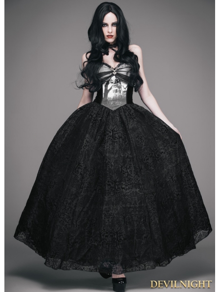 Black Gothic Ball Dress with Deer Ornaments - Devilnight.co.uk