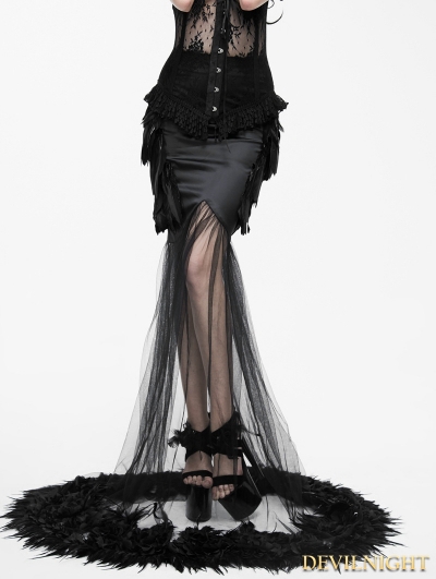 Fashion Black Gothic Feather Fishtail Skirt
