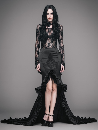 Black Vintage Gothic Elegant Fishtail Skirt