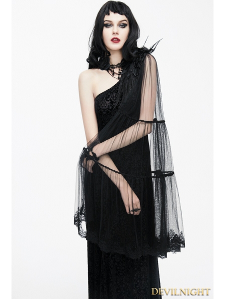 Black Gothic Goddess One-Shoulder Dress - Devilnight.co.uk