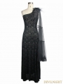 Black Gothic Goddess One-Shoulder Dress