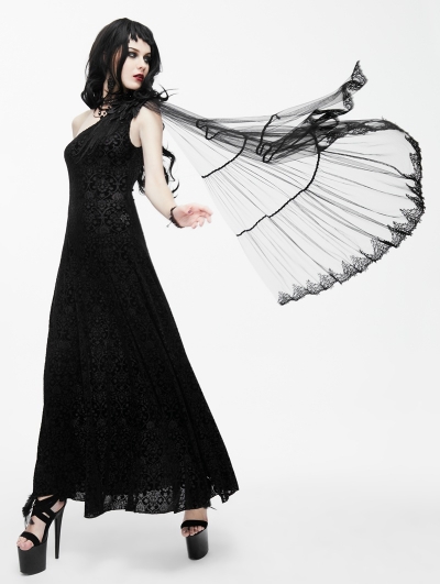 Black Gothic Goddess One-Shoulder Dress