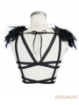 Black Gothic Feather Harness Bra