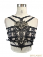 Black Gothic Lace Harness Bra with Deer Ornaments