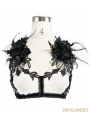 Black Gothic Flower Feather Harness Bra