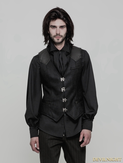 Black Vintage Gothic Buckles Waistcoat for Men - Devilnight.co.uk