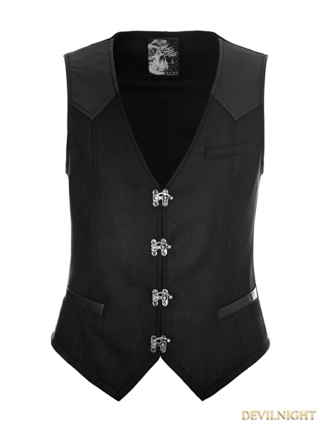 Black Vintage Gothic Buckles Waistcoat for Men - Devilnight.co.uk