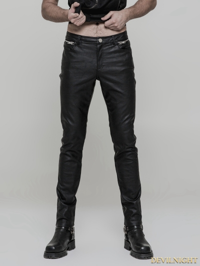 Black Gothic Punk Heavy Metal PU Trousers for Men