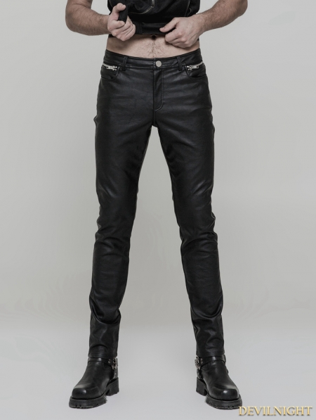 Black Gothic Punk Heavy Metal PU Trousers for Men - Devilnight.co.uk