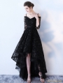 Black Gothic Lace Off-the-Shoulder High-Low Wedding Dress