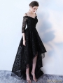 Black Gothic Lace Off-the-Shoulder High-Low Wedding Dress