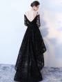 Black Gothic Lace Off-the-Shoulder High-Low Wedding Dress