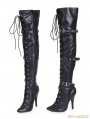 Gothic Punk High Heel PU Leather Over knee Lace up Boots 