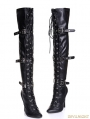Gothic Punk High Heel PU Leather Over knee Lace up Boots 