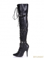 Gothic Punk High Heel PU Leather Over knee Lace up Boots 