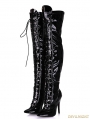 Black Gothic High Heel PU Leather Over knee Lace up Boots 