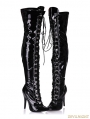 Black Gothic High Heel PU Leather Over knee Lace up Boots 