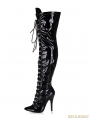 Black Gothic High Heel PU Leather Over knee Lace up Boots 