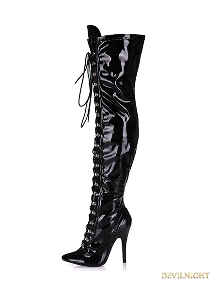 black leather knee high lace up boots