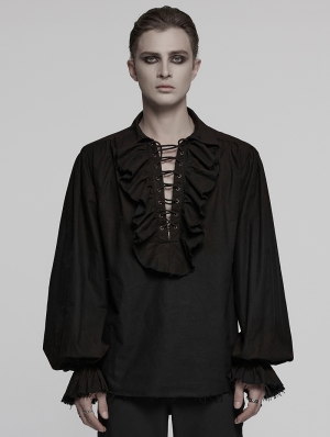 Black Steampunk Long Sleeve Shirt for Men
