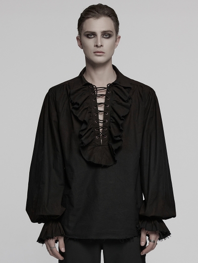 Black Steampunk Long Sleeve Shirt for Men